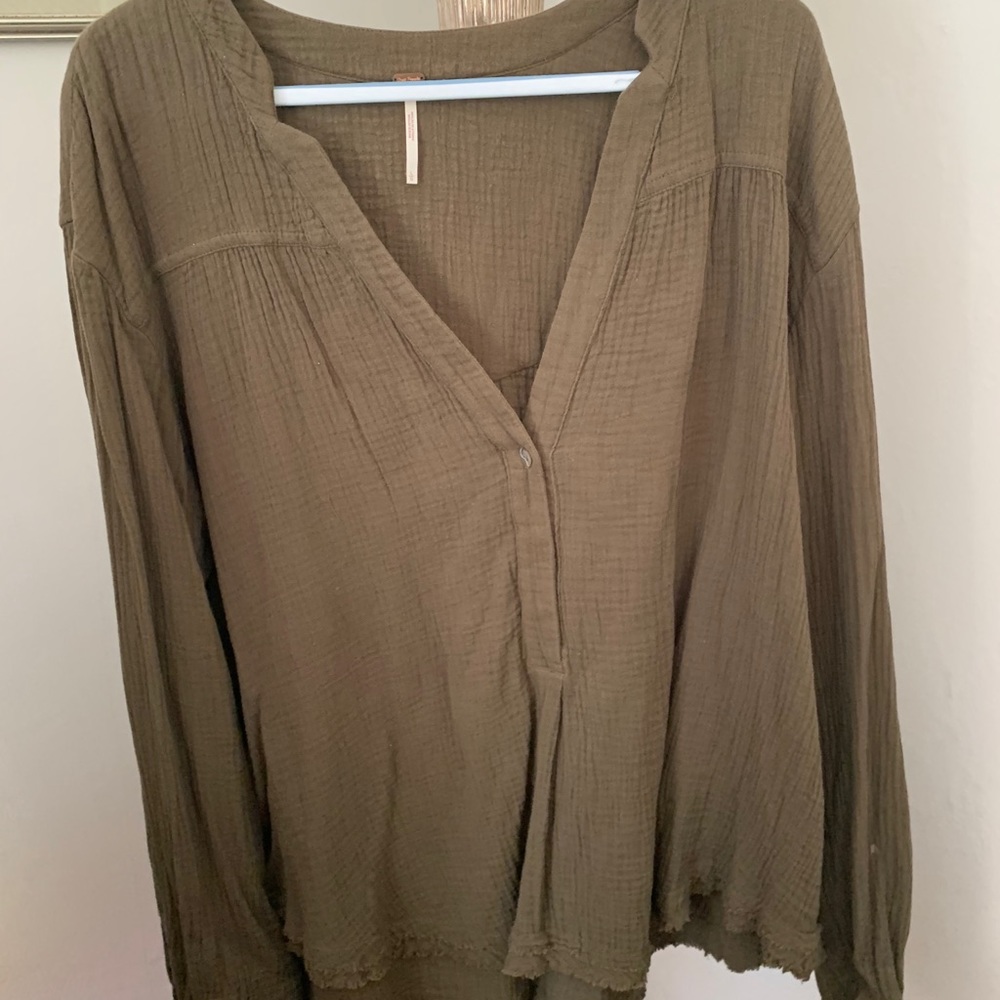 Free People Waffle Blouse